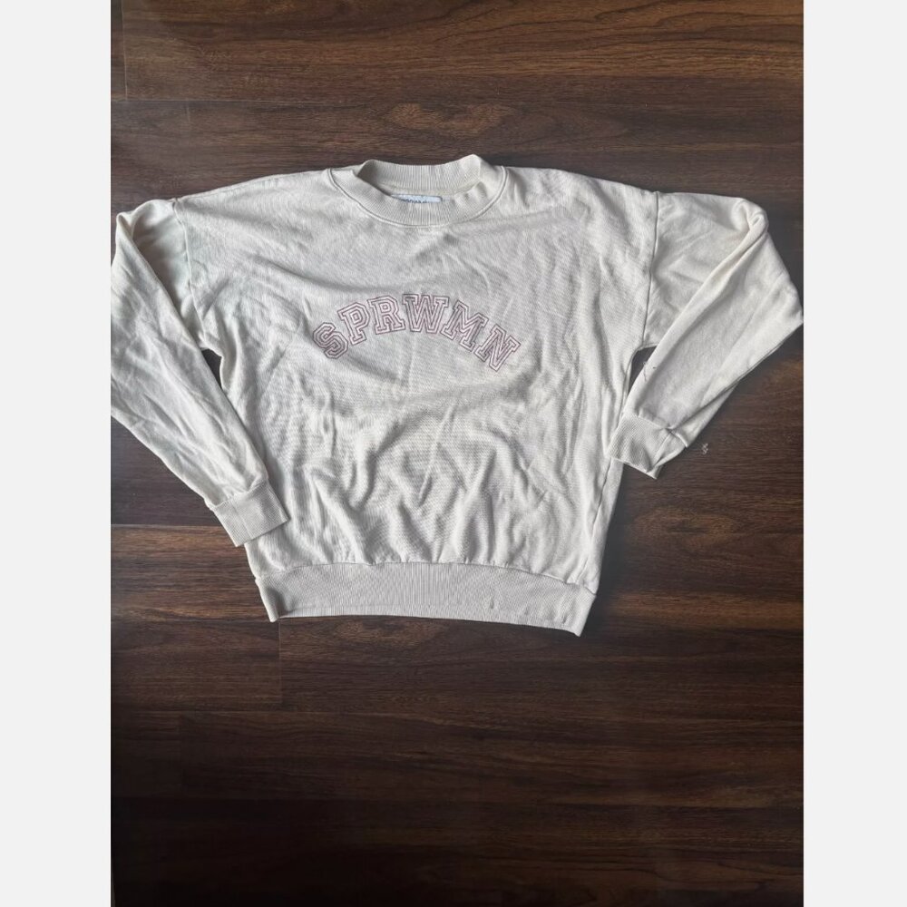 SPRWMN Big Logo White Pullover Crewneck Sweatshirt Womens L